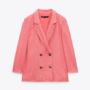 Large women's Zara quilted Pink Jacket with Gold Buttons